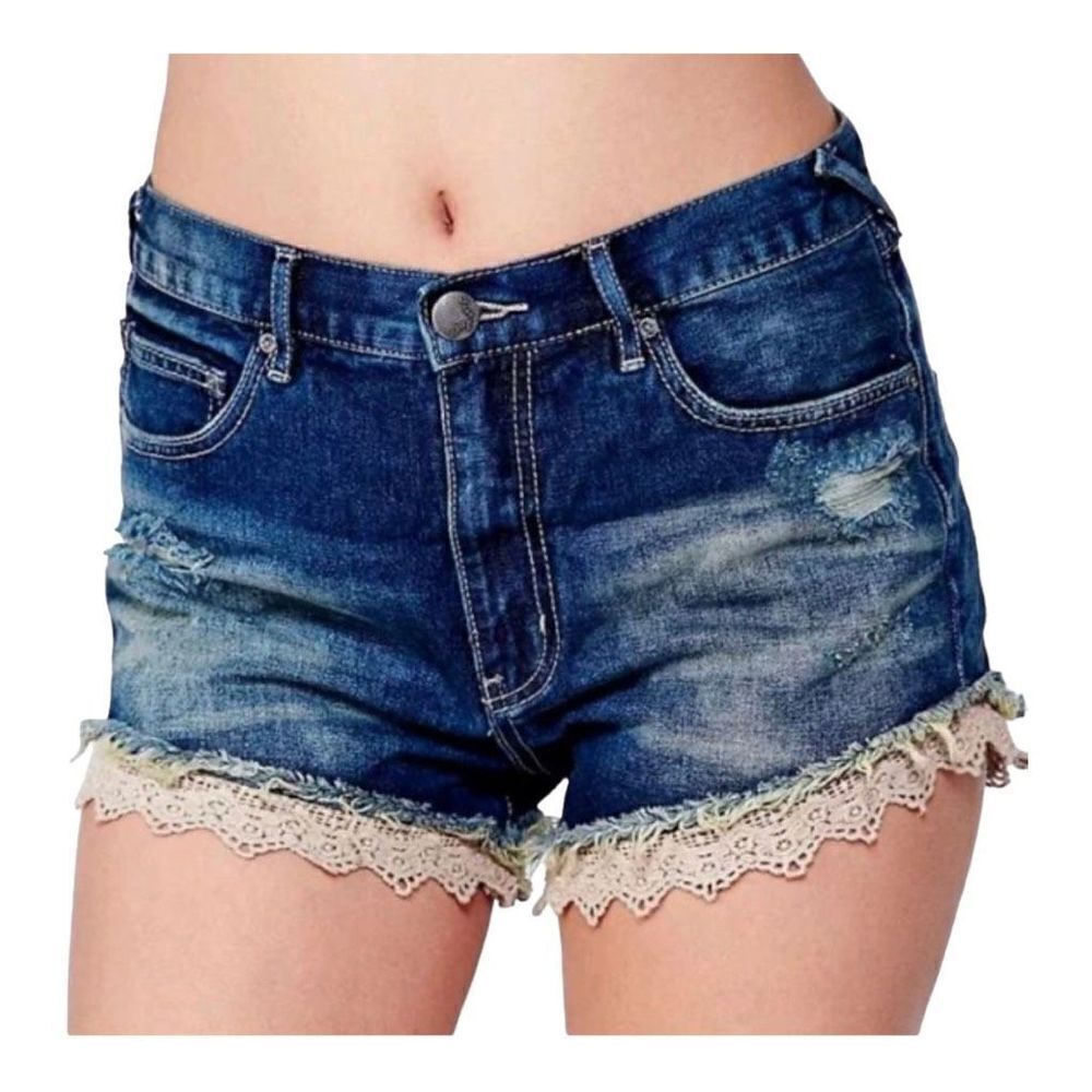 Free People Shorts Jean Distressed Crochet Lace Hem Women’s 29 Denim 100% Cotton